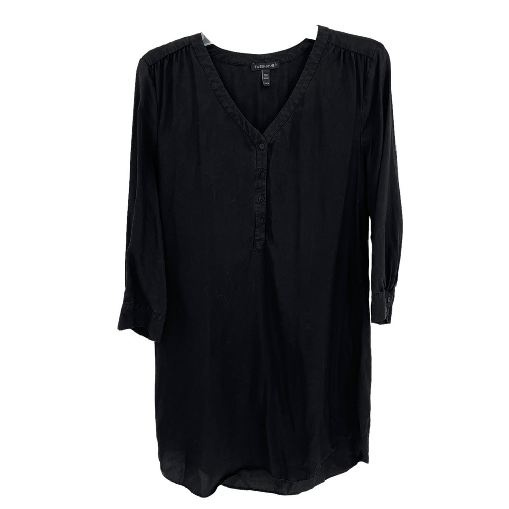 EILEEN FISHER Women’s Black Tunic/Shift 3/4 Sleeves Dress Size XS 1/4 Button